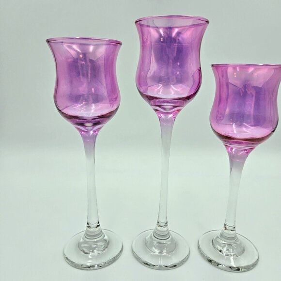 Purple Royal Lustre Trio Vintage PartyLite Candle Holder Glass Set Of 3 Read - Picture 3 of 8